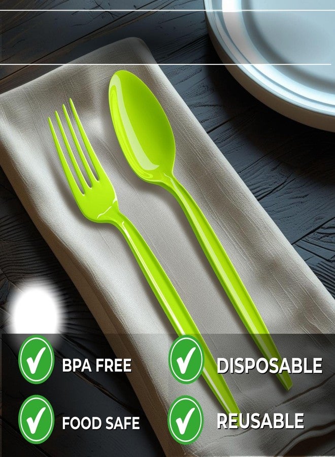 Blue Orchards Lime Green Plastic Spoon and Fork (24 Each) - Colored Plastic Silverware Sets for Parties - Image 4